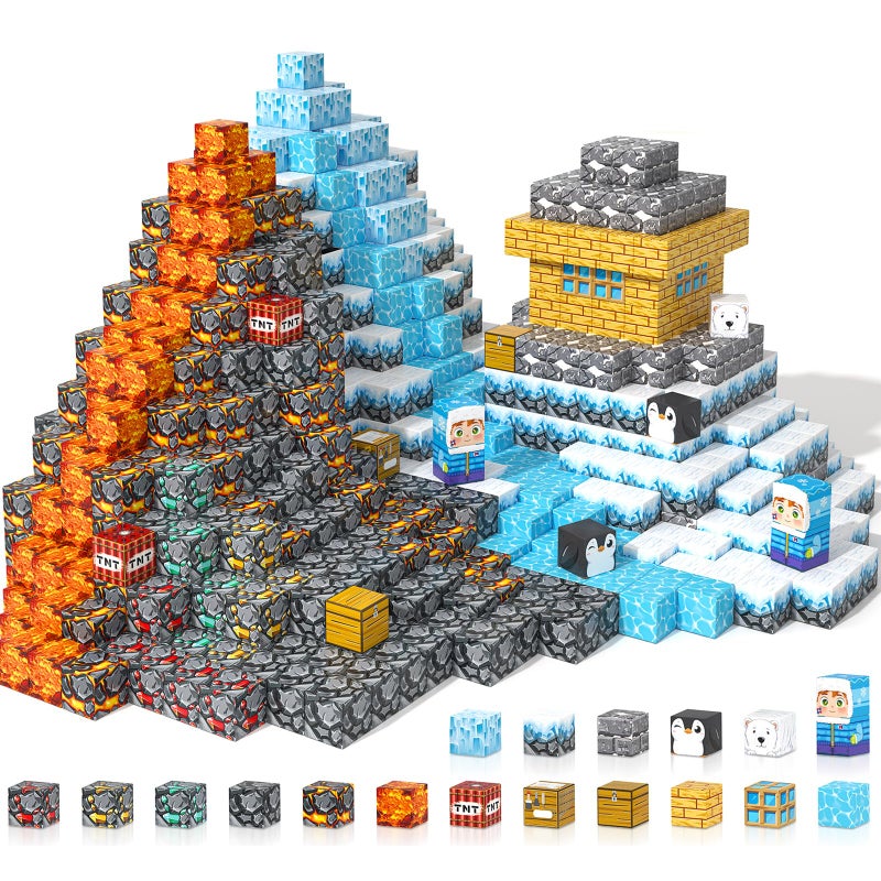 Gooidea Large Magnetic Blocks 110PCS Ice Fire World Inspired Playset Kids Magnet Toys 1 inch Building Cubes Magworld Addon Building Craft Sensory Toys Game Gifts for Kids Ages 35 46 57 812 - Image 3