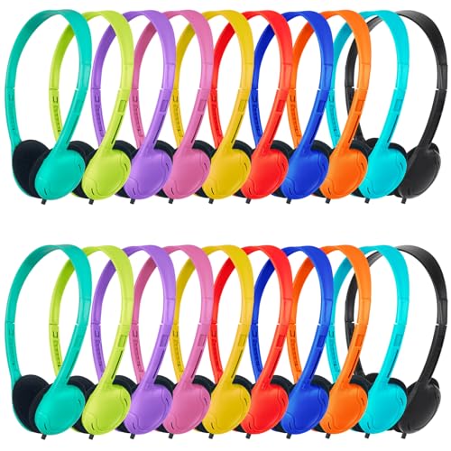 ZNXZXP Headphones Bulk 20 Pack for School Classroom School Student,Class Set of Headphones for Students Computer,Library,Online Lesson and Testing 3.5mm Jack (10 Multi Color) - Image 1