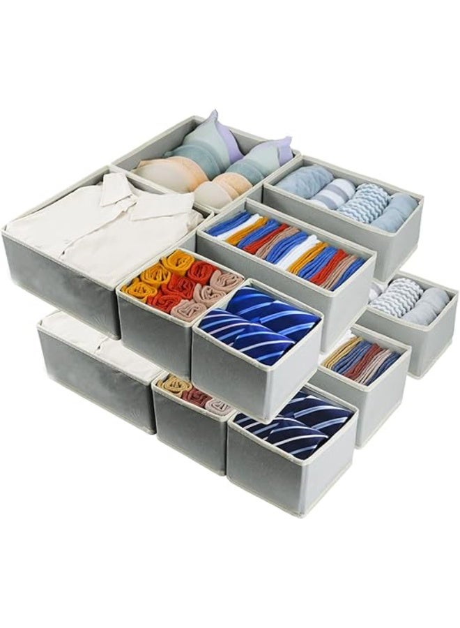 DUNISO 12 Pcs Clothes Drawer Organisers，Foldable Underwear Drawer Organizer and Closet Dividers，Storage Dresser Drawer Dividers，for Clothes, Socks, Bras, Underwear, Towels, Leggings, Jeans and Sweaters，Grey & White - Image 2