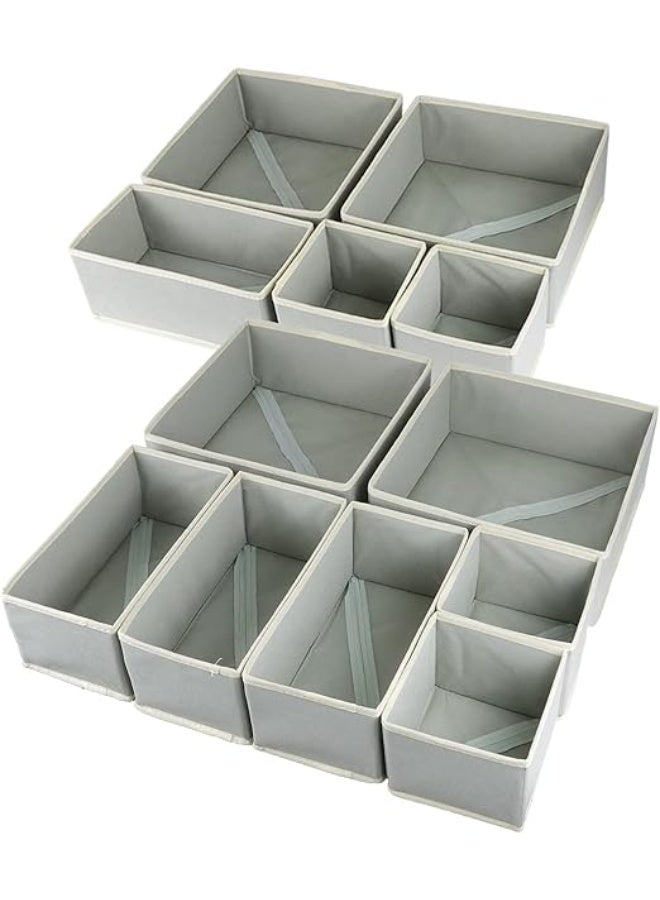 DUNISO 12 Pcs Clothes Drawer Organisers，Foldable Underwear Drawer Organizer and Closet Dividers，Storage Dresser Drawer Dividers，for Clothes, Socks, Bras, Underwear, Towels, Leggings, Jeans and Sweaters，Grey & White - Image 1