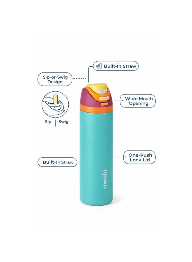 زجاجة مياه أوالا من الفولاذ المقاوم للصدأ، مزودة بماصة بلاستيكية وفولاذية مقاومة للصدأ، وغطاء مانع للتسرب بفتحة واسعة، تصميم سهل الفتح بضغطة واحدة، زجاجة رياضية وسفر قابلة لإعادة الاستخدام، سعة 800 مل، لون أزرق - Image 3