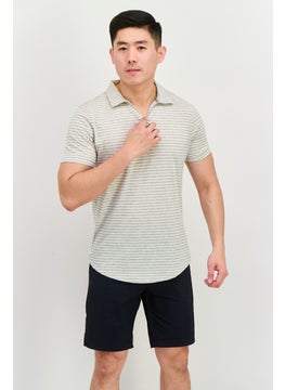 Project Essentials Men Regular Fit Stripe Short Sleeve Polo Shirt, Ivory  - Image 1