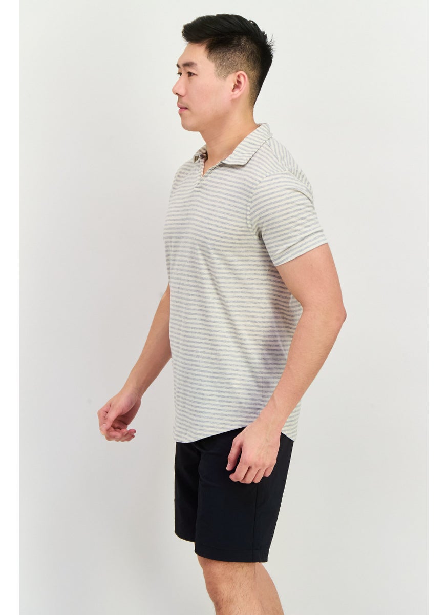 Project Essentials - Men Regular Fit Stripe Short Sleeve Polo Shirt, Ivory - Image 1