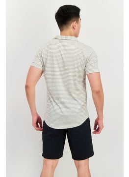 Project Essentials Men Regular Fit Stripe Short Sleeve Polo Shirt, Ivory  - Image 2