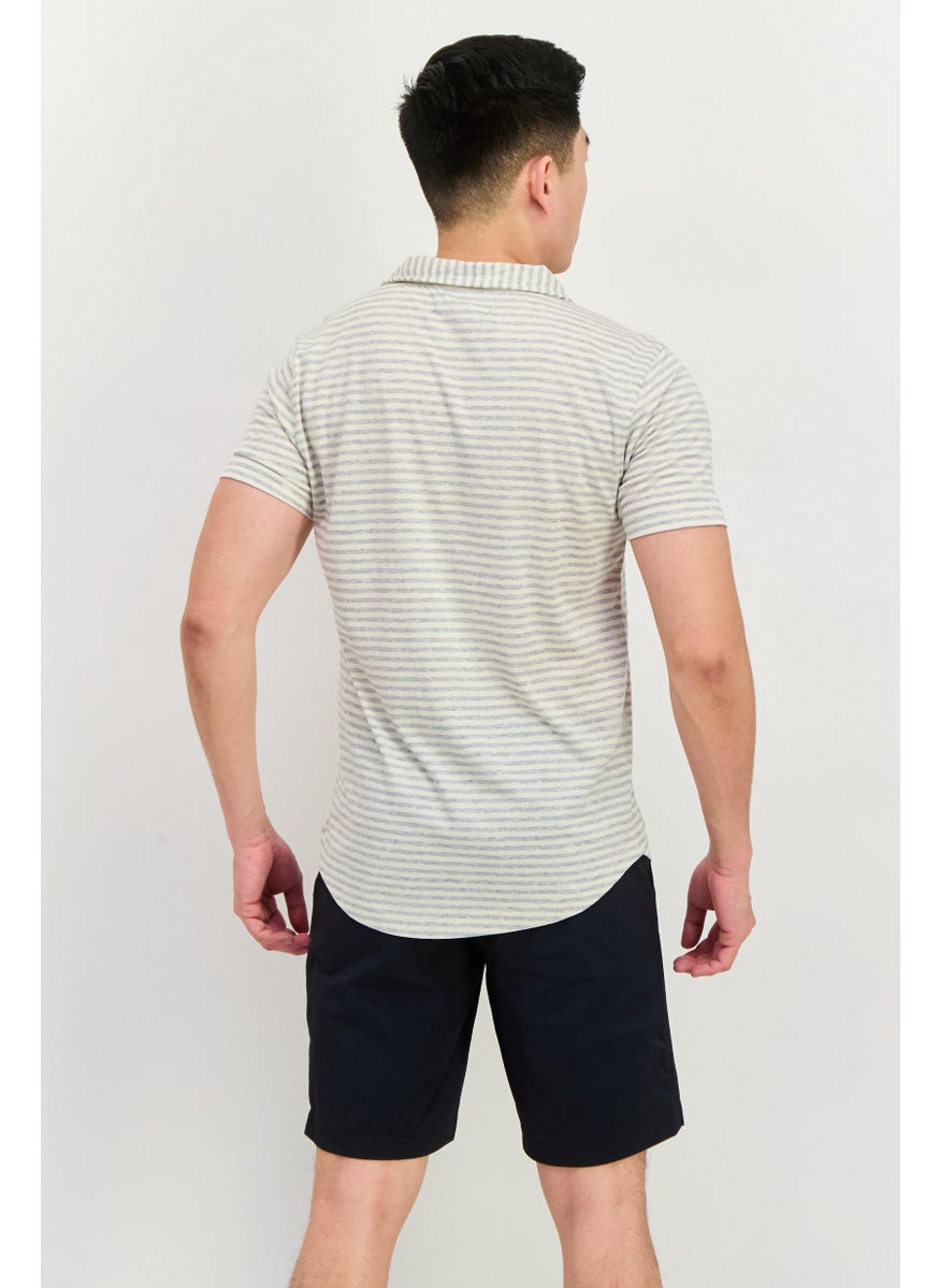 Project Essentials - Men Regular Fit Stripe Short Sleeve Polo Shirt, Ivory - Image 1