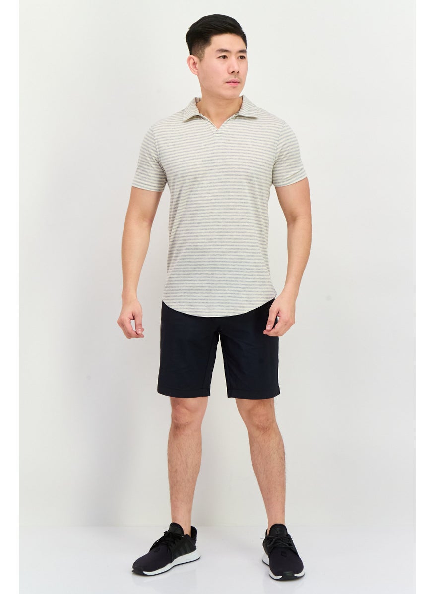 Project Essentials - Men Regular Fit Stripe Short Sleeve Polo Shirt, Ivory - Image 1