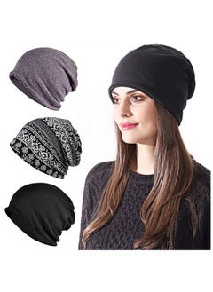 Chemo Caps for Women Dual Purpose Cotton Cap Slouchy Beanies Cancer Patients Sleep Hats Warm Soft Stretchy 3 Pack