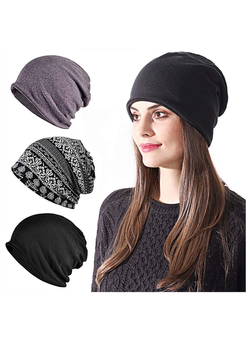 SYOSI - Chemo Caps for Women Dual Purpose Cotton Cap Slouchy Beanies Cancer Patients Sleep Hats Warm Soft Stretchy 3 Pack - Image 1