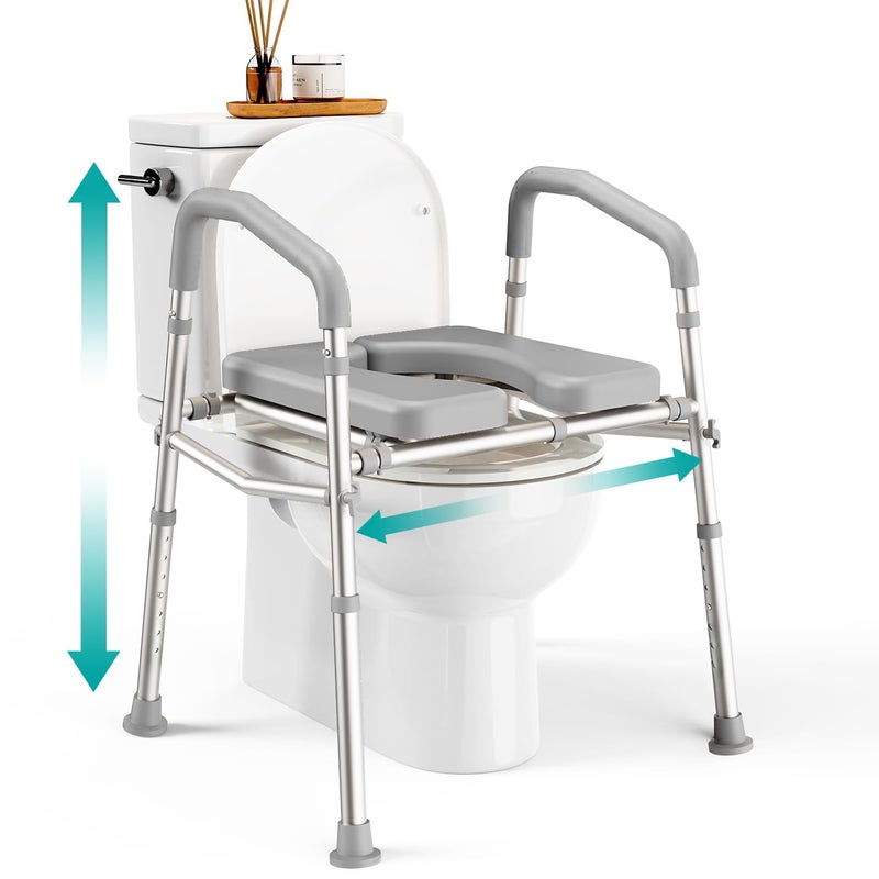 PELEGON Raised Toilet Seat with Handles (400lb) - Adjustable Height & Width Toilet Chair with Arms, Toilet Riser with Handles, Toilet Chair Over Toilet, Handicap Toilet Seat for Elderly (Grey) - Image 1