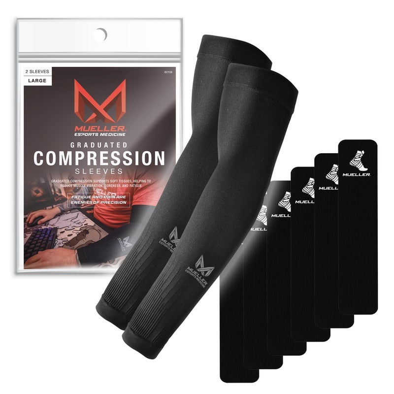MUELLER Esports Medicine True Graduated Compression Gaming Arm Sleeves For Men and Women Fits Left and Right Arm Black Medium - Image 2
