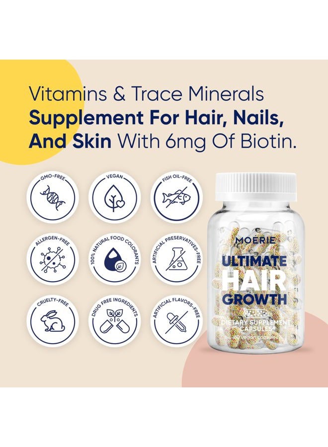 M MOÉRIE Hair Growth Supplement for Women & Men - Hair Skin and Nails Vitamins With Biotin, Q10 & Minerals - For Thicker, Fuller Hair & Hair Loss Treatment - Advanced Beadlet Delivery System - 120 Pills - Image 2