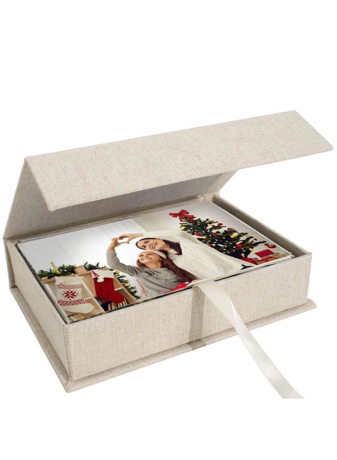 Hiwhy Photo Storage Box 5x7, Linen Photo Box, Memory Box Perfect to Store Your Photo, Pictures, Certificates, Scrapbooking Supplies, Keepsakes and Jewelry Beige - Image 1