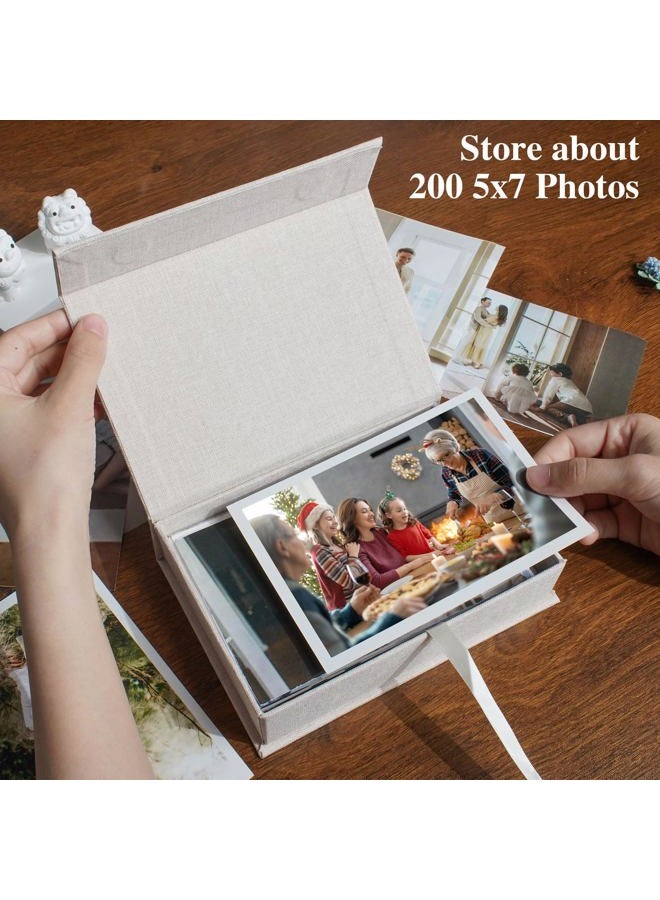 Hiwhy Photo Storage Box 5x7, Linen Photo Box, Memory Box Perfect to Store Your Photo, Pictures, Certificates, Scrapbooking Supplies, Keepsakes and Jewelry Beige - Image 2