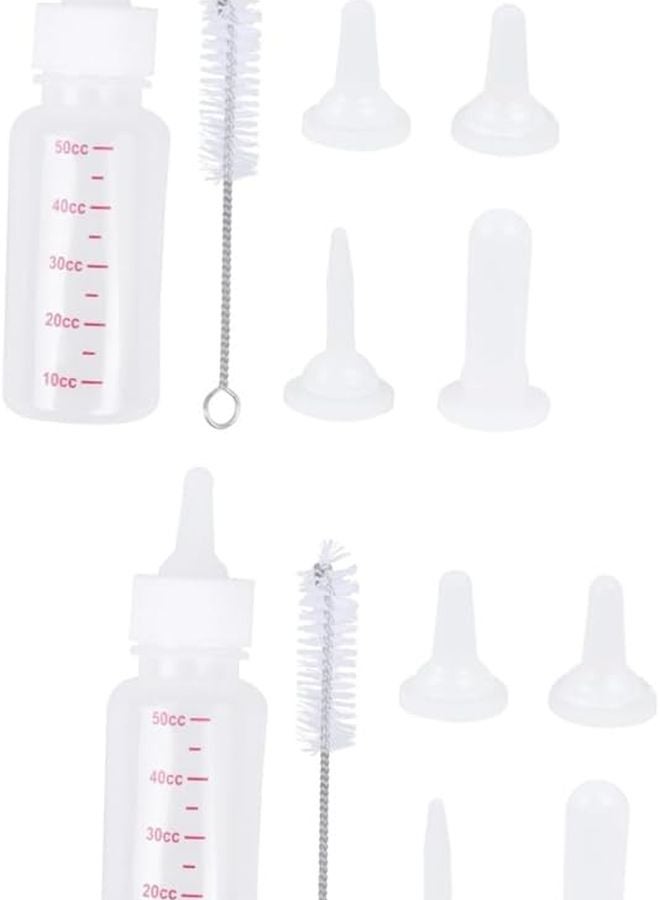 White Pet Feeding Bottle Set 2pcs with Nipples and Brush for Kittens Puppies - Image 1