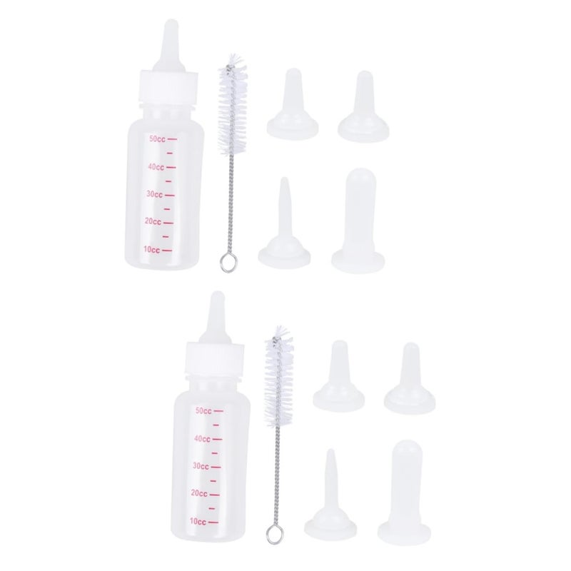 White Pet Feeding Bottle Set 2pcs with Nipples and Brush for Kittens Puppies - Image 2