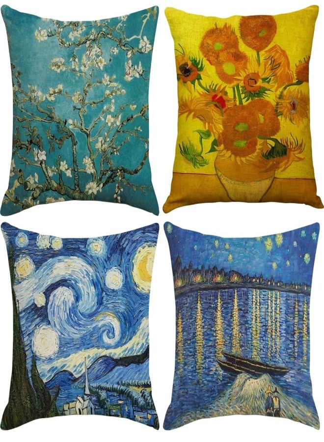 IcosaMro Throw Pillow Covers Set of 4 Famous Painting Art 18x18 Decorative Pillow Cases Square Zippered Cotton Linen Cushion Cover Room Sofa Decor - Image 1