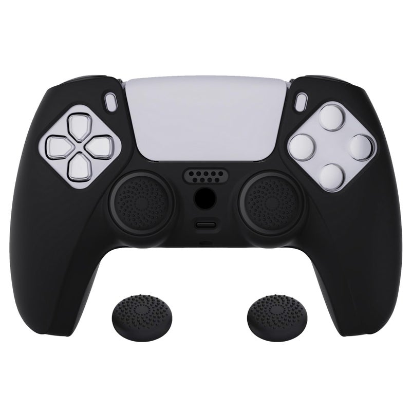 PlayVital Black Pure Series Anti-Slip Silicone Cover Skin for ps5 Controller, Soft Rubber Case for ps5 Wireless Controller with Black Thumb Grip Caps - Image 1