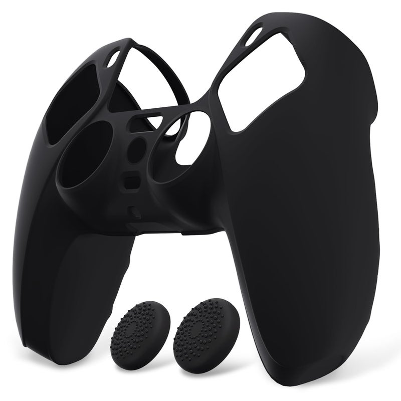 PlayVital Black Pure Series Anti-Slip Silicone Cover Skin for ps5 Controller, Soft Rubber Case for ps5 Wireless Controller with Black Thumb Grip Caps - Image 2