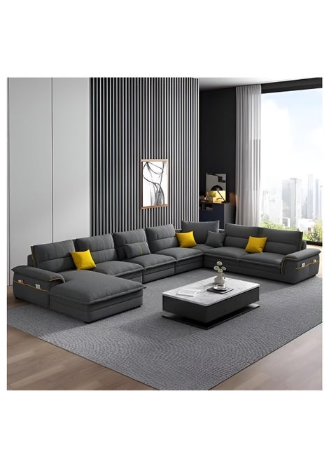 Poppins Home Modern Minimalist Chic 7-Seater U-Shaped Sofa with Fluff-Infused Dacron Cushions