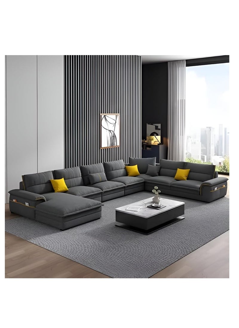 Poppins Home - Poppins Home Modern Minimalist Chic 7-Seater U-Shaped Sofa with Fluff-Infused Dacron Cushions - Image 1