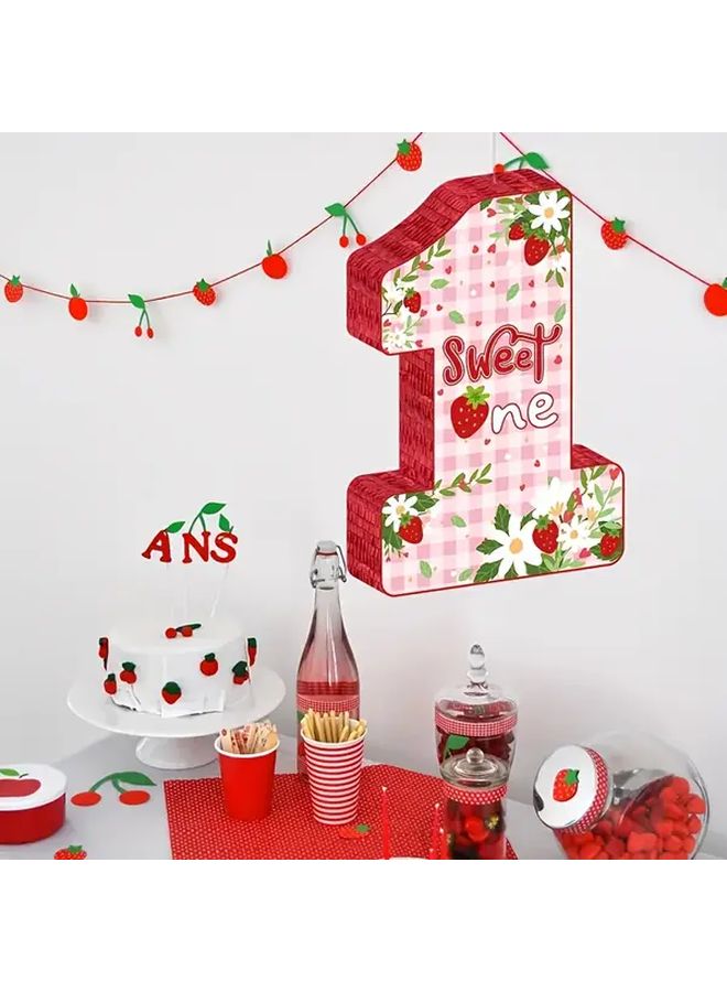 Strawberry Heart Number 1 Pinata For 1st Birthday Anniversary Party Decor - Image 1