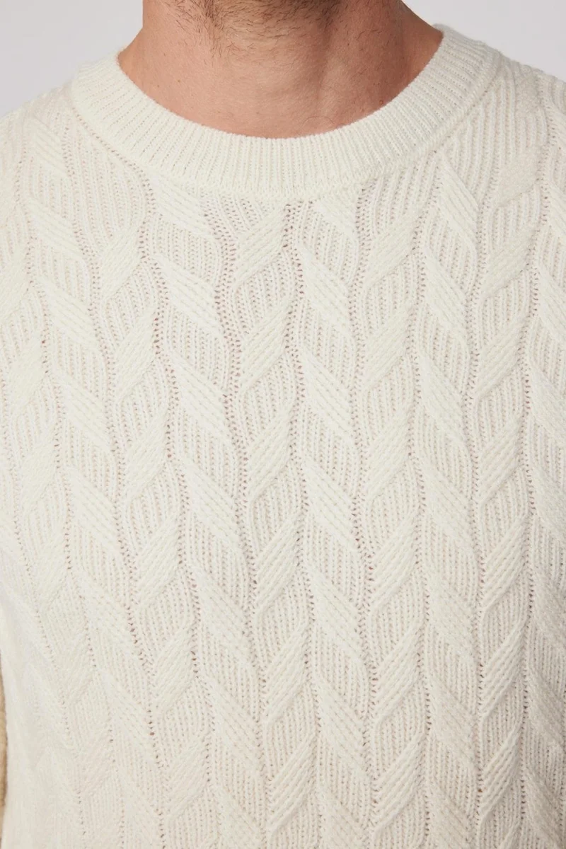 تودورس Slim Fit Crew Neck Patterned Ecru Men's Knitwear Sweater