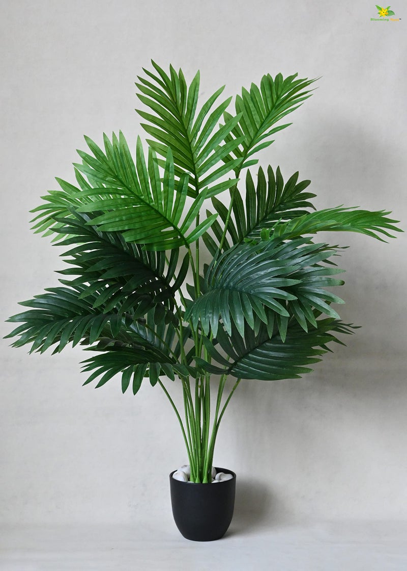 Blooming Floret Artificial Areca Palm for Home Decor/Office Decor/Gifting | Big Ornamental Plant with Basic Black Pot | 18 Leaves | 82 cm Tall Natural Looking Indoor Plant - Image 3