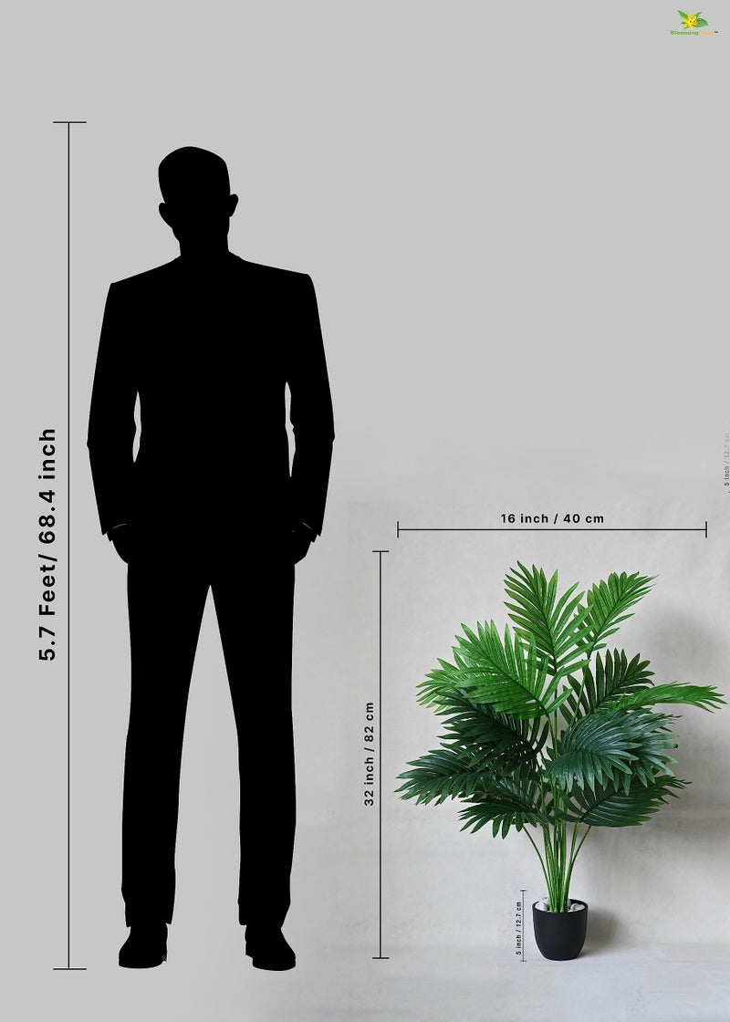 Blooming Floret Artificial Areca Palm for Home Decor/Office Decor/Gifting | Big Ornamental Plant with Basic Black Pot | 18 Leaves | 82 cm Tall Natural Looking Indoor Plant - Image 5