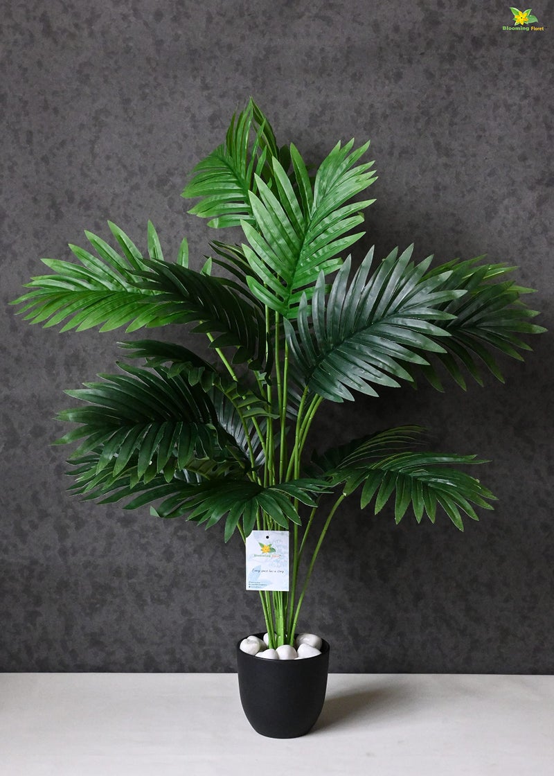 Blooming Floret Artificial Areca Palm for Home Decor/Office Decor/Gifting | Big Ornamental Plant with Basic Black Pot | 18 Leaves | 82 cm Tall Natural Looking Indoor Plant - Image 1