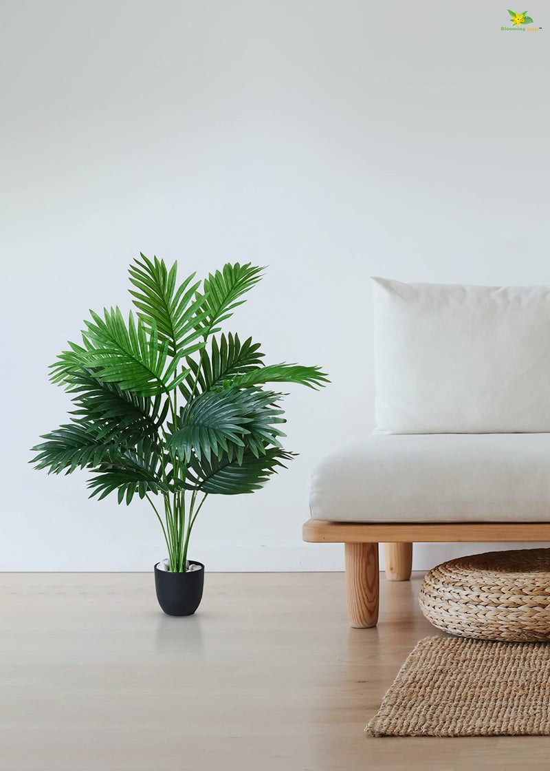 Blooming Floret Artificial Areca Palm for Home Decor/Office Decor/Gifting | Big Ornamental Plant with Basic Black Pot | 18 Leaves | 82 cm Tall Natural Looking Indoor Plant - Image 2