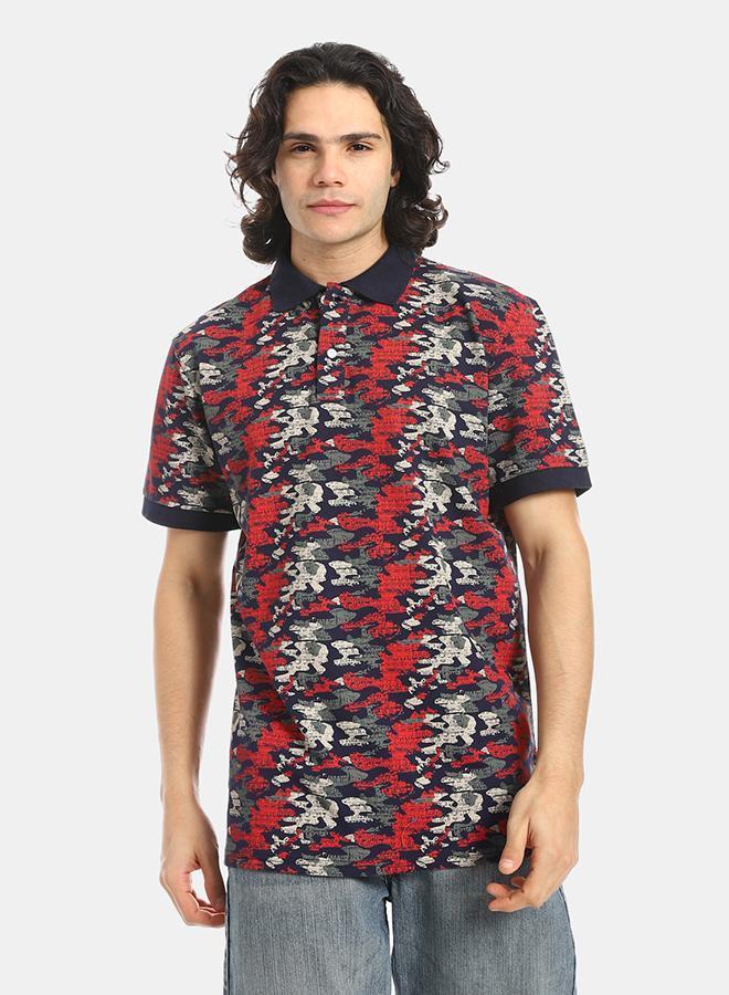 Red Circle Self Pattern Regular Fit Polo Shirt - Image 1