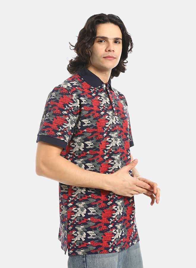 Red Circle Self Pattern Regular Fit Polo Shirt - Image 2