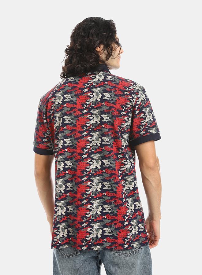 Red Circle Self Pattern Regular Fit Polo Shirt - Image 3