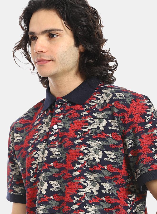 Red Circle Self Pattern Regular Fit Polo Shirt - Image 4