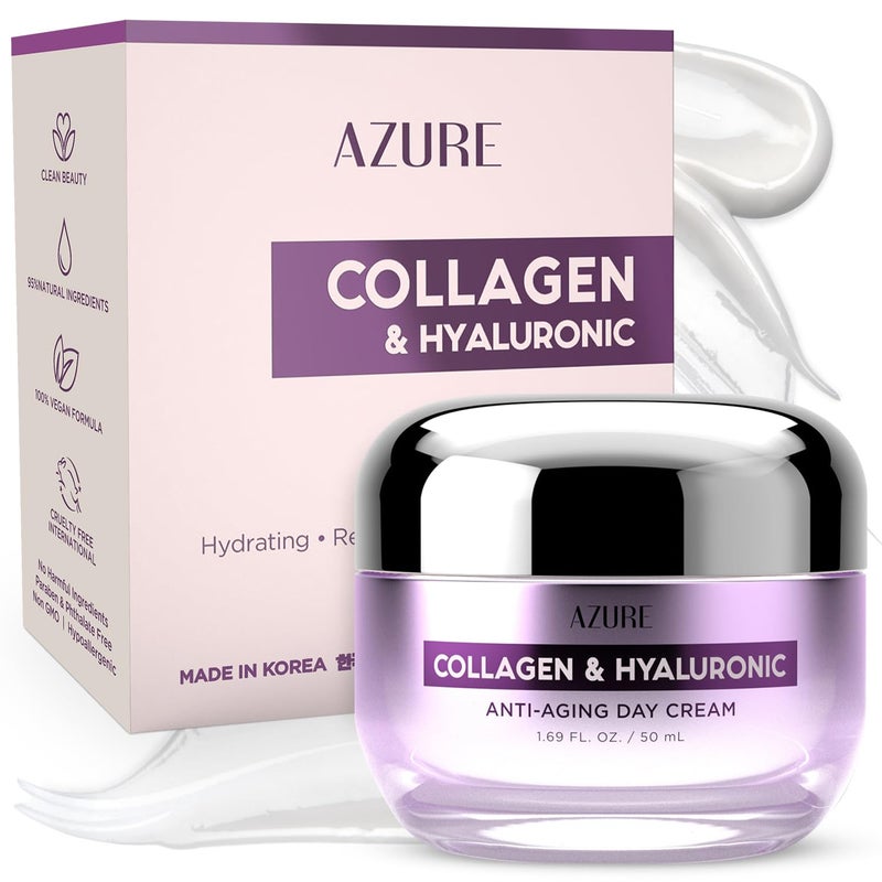 Azure Cosmetics Collagen & Hyaluronic Acid Face Moisturizer - Dermatologist Tested, Anti-Aging Cream for Fine Lines & Wrinkles - Ultra Hydrating Face Cream - Korean Skin Care - All Skin Type - 1.69 oz - Image 1