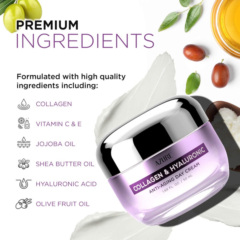 Azure Cosmetics Collagen & Hyaluronic Acid Face Moisturizer - Dermatologist Tested, Anti-Aging Cream for Fine Lines & Wrinkles - Ultra Hydrating Face Cream - Korean Skin Care - All Skin Type - 1.69 oz - Image 3