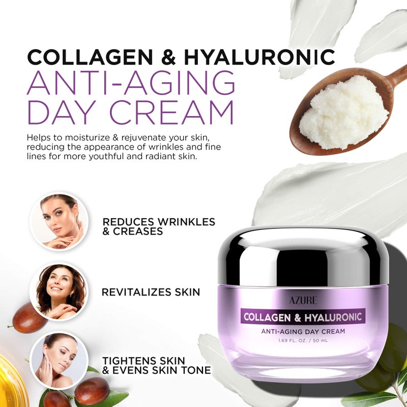 Azure Cosmetics Collagen & Hyaluronic Acid Face Moisturizer - Dermatologist Tested, Anti-Aging Cream for Fine Lines & Wrinkles - Ultra Hydrating Face Cream - Korean Skin Care - All Skin Type - 1.69 oz - Image 2