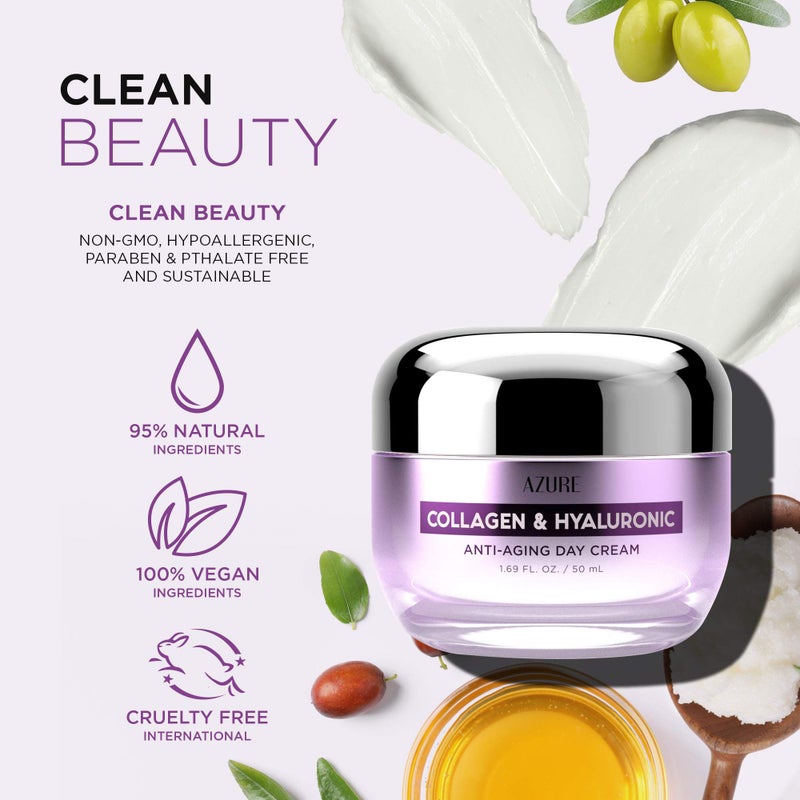 Azure Cosmetics Collagen & Hyaluronic Acid Face Moisturizer - Dermatologist Tested, Anti-Aging Cream for Fine Lines & Wrinkles - Ultra Hydrating Face Cream - Korean Skin Care - All Skin Type - 1.69 oz - Image 4