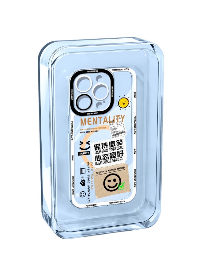 Xp Compatible Iphone 16 Pro Case, Full Lens Protection, Apple 16 Pro Transparent Soft Shell, Shockproof, Airbag Cooling, Silicone Cartoon Creative Design, For Men And Women - White Frame, Great Mood - Image 1