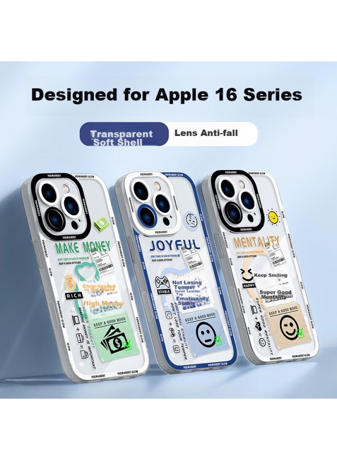 Xp Compatible Iphone 16 Pro Case, Full Lens Protection, Apple 16 Pro Transparent Soft Shell, Shockproof, Airbag Cooling, Silicone Cartoon Creative Design, For Men And Women - White Frame, Great Mood - Image 1