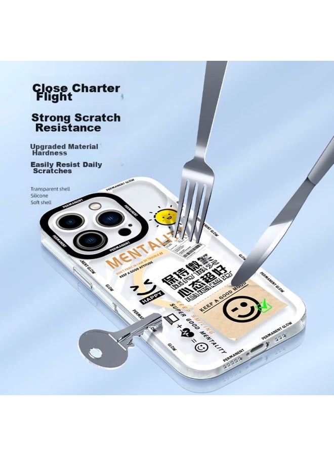 Xp Compatible Iphone 16 Pro Case, Full Lens Protection, Apple 16 Pro Transparent Soft Shell, Shockproof, Airbag Cooling, Silicone Cartoon Creative Design, For Men And Women - White Frame, Great Mood - Image 4