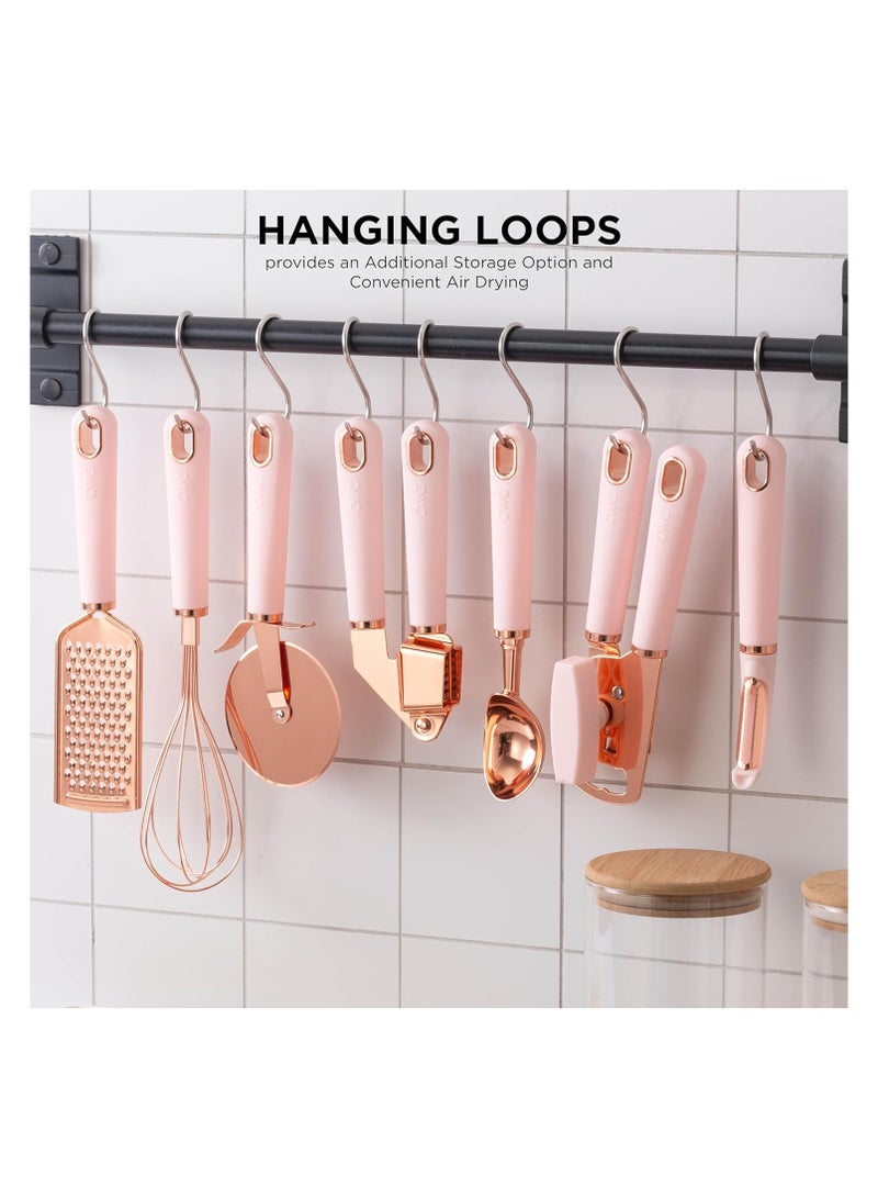 7 Piece Kitchen Gadget Set Copper Coated Stainless Steel Utensils, Soft Touch, Pink Handles - Image 4
