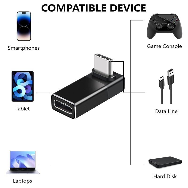90 Degree USB C Adapter Standard Type C Male to Female Extender for Laptops Tablets Black - Image 5