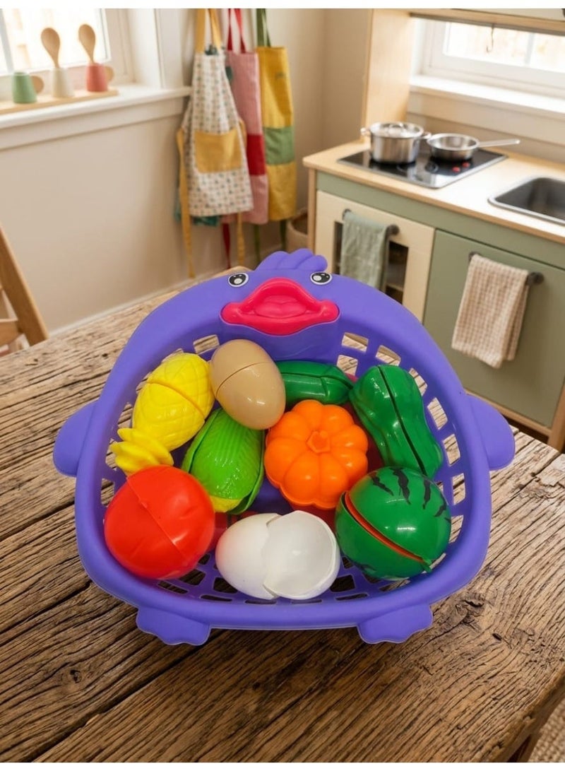 Duck-Shaped Toy Basket with Play Food Set - Image 2