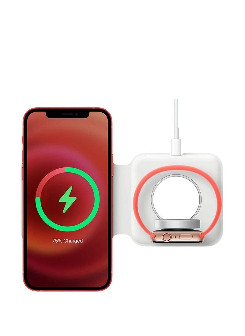 Generic - Foldable Magnetic Charging Dock Qi Wireless Magsafe Duo Charger 15W White - Image 1