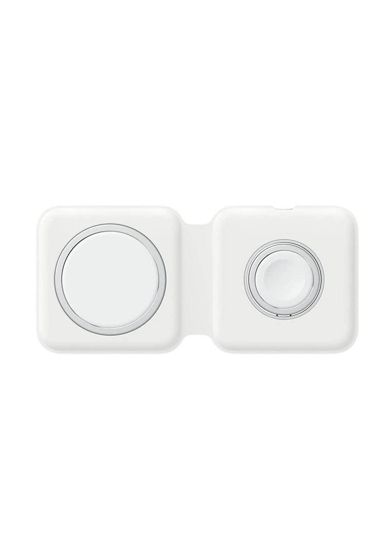 Generic - Foldable Magnetic Charging Dock Qi Wireless Magsafe Duo Charger 15W White - Image 1