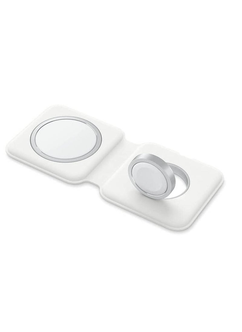 Generic - Foldable Magnetic Charging Dock Qi Wireless Magsafe Duo Charger 15W White - Image 1