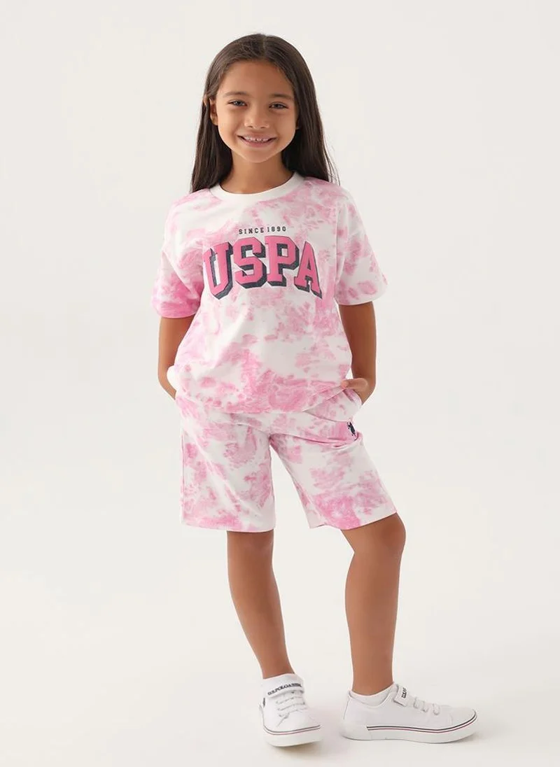 U.S. Polo Assn. U.S. Polo Assn. Girls Beige-Orchid Bermuda Set