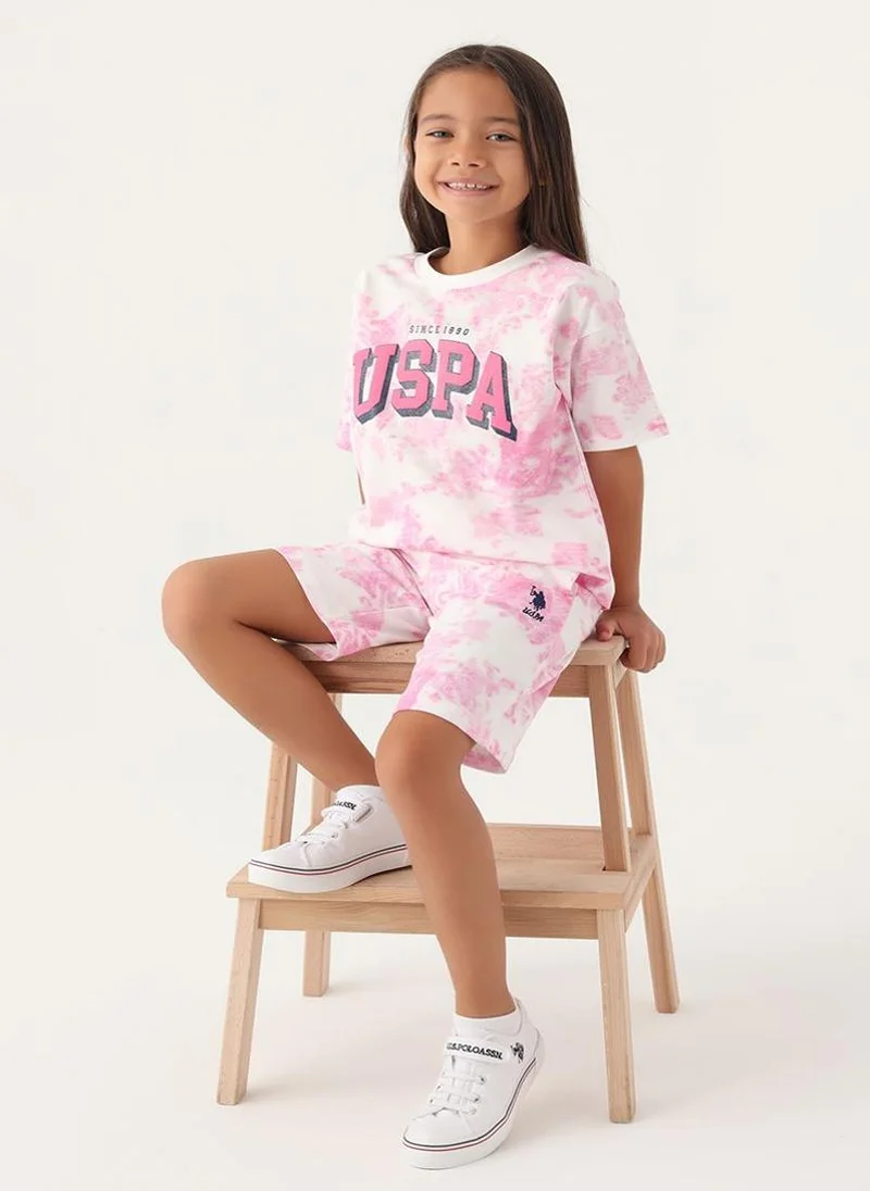 U.S. Polo Assn. U.S. Polo Assn. Girls Beige-Orchid Bermuda Set