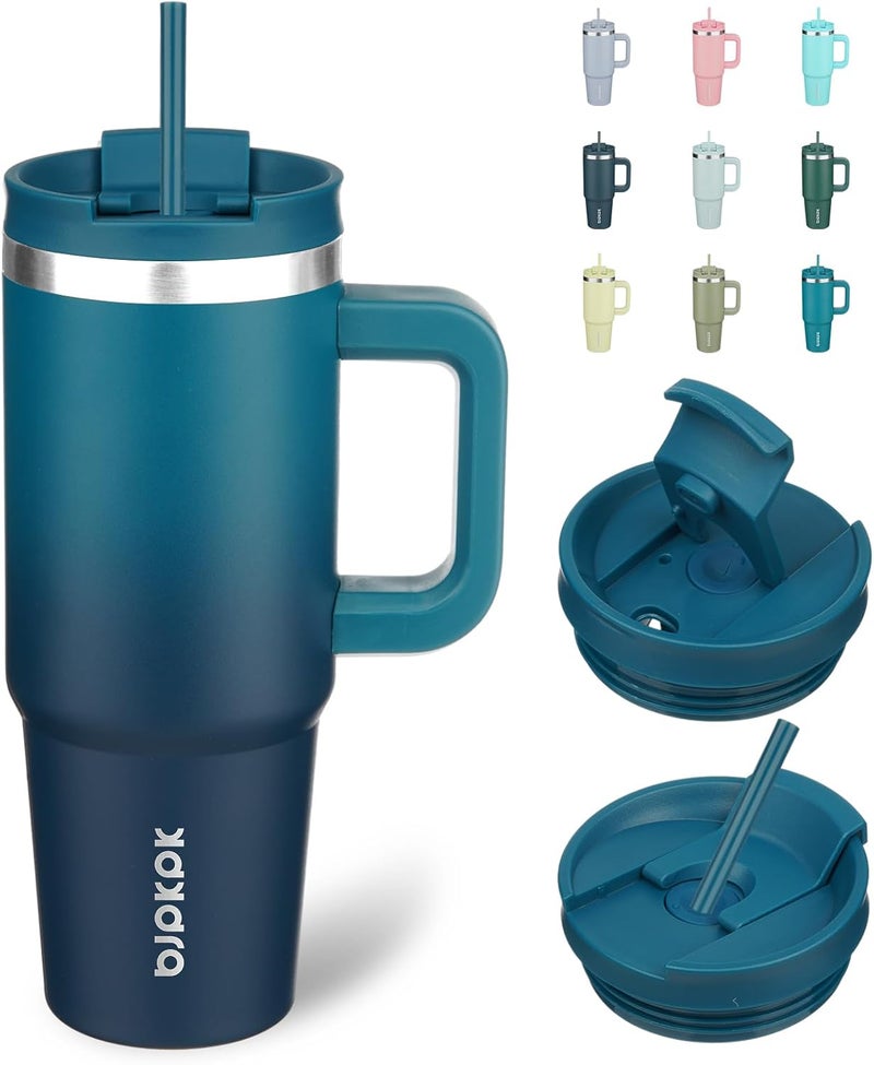 BJPKPK Tumbler With Handle And Straw 30oz Insulated Tumbler Cups With Lid Stainless Steel Travel Coffee Mug,Indigo Black - Image 1